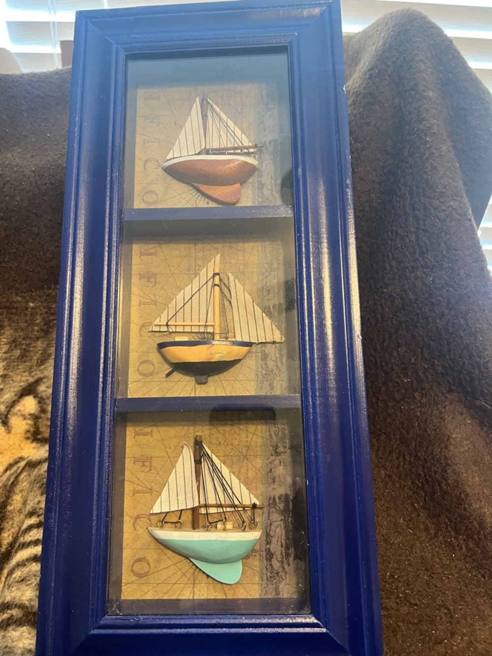 Nautical Triple Boat Wall Art – Blue Frame